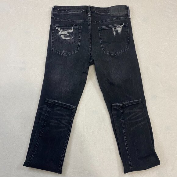 American Eagle Next Level Airflex Stacked Skinny Jeans Mens 32x35 Black Distress - Picture 7 of 12